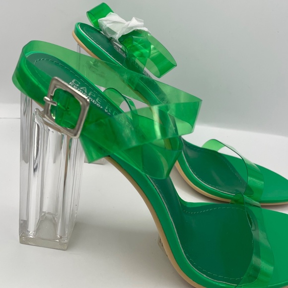 CAPE ROBBIN Maria-2 green transparent peep toe clear block heel sandals - Picture 5 of 12